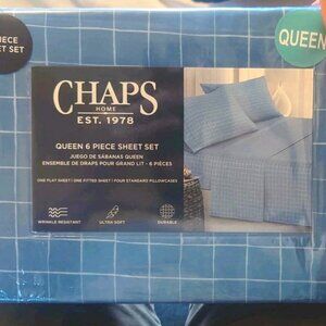CHAPS by Ralph Lauren Blue/White Checkers 6pc QUEEN Sheet Set
